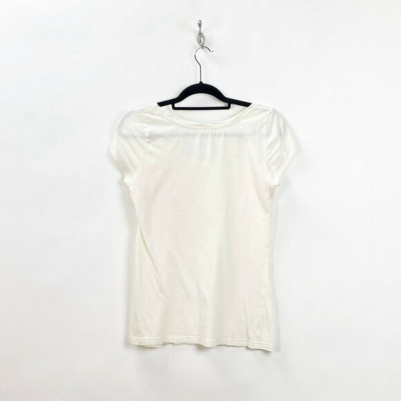 LOFT Small Womens Ivory Sheer Ruffle Flower Detail Short Sleeve Tee - Picture 5 of 6